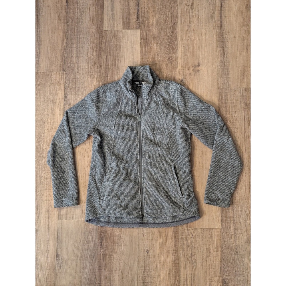 Athleta Stroll Fleece Full Zip Jacket Gray Tweed 982824 Womens Medium Petite